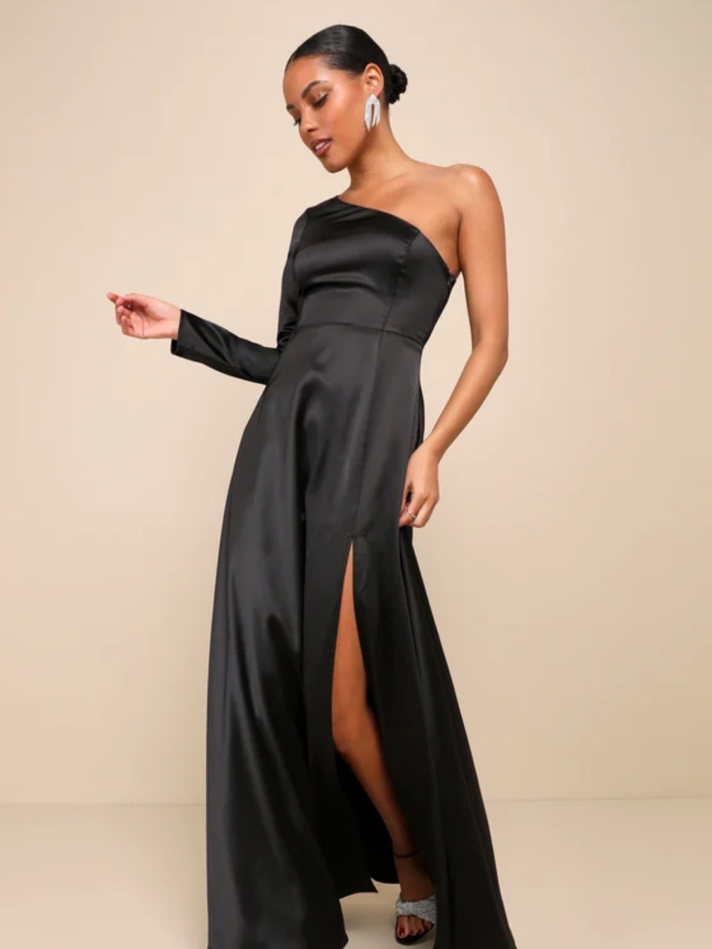 Lulus NWT Unreal Elegance One Shoulder Satin Maxi Gown Formal Wedding Guest